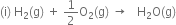 left parenthesis straight i right parenthesis space straight H subscript 2 left parenthesis straight g right parenthesis space plus space 1 half straight O subscript 2 left parenthesis straight g right parenthesis space rightwards arrow space space space straight H subscript 2 straight O left parenthesis straight g right parenthesis