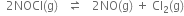 space space 2 NOCl left parenthesis straight g right parenthesis space space space rightwards harpoon over leftwards harpoon space space space 2 NO left parenthesis straight g right parenthesis space plus space Cl subscript 2 left parenthesis straight g right parenthesis
