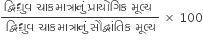 fraction numerator દ ્ વ િ ધ ્ ર ુ વ space ચ ા કમ ા ત ્ ર ા ન ું space પ ્ ર ા ય ો ગ િ ક space મ ૂ લ ્ ય space over denominator space દ ્ વ િ ધ ્ ર ુ વ space ચ ા કમ ા ત ્ ર ા ન ું space સ ૌ દ ્ વ ાં ત િ ક space મ ૂ લ ્ ય end fraction space cross times space 100