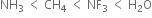 NH subscript 3 space less than space CH subscript 4 space less than space NF subscript 3 space less than space straight H subscript 2 straight O