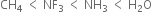 CH subscript 4 space less than space NF subscript 3 space less than space NH subscript 3 space less than space straight H subscript 2 straight O