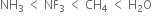 NH subscript 3 space less than space NF subscript 3 space less than space CH subscript 4 space less than space straight H subscript 2 straight O