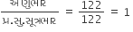 fraction numerator àª…àª£ à« àª­ àª¾ àª° space over denominator àªª à« àª°. àª¸ à«. àª¸ à«‚ àª¤ à« àª°àª­ àª¾ àª° end fraction space equals space 122 over 122 space equals space 1 space