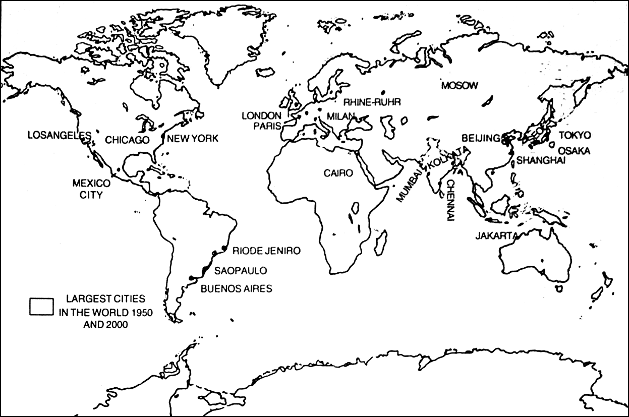 New York In World Outline Map On An Outline Map Of The World Show The Location Of All The 15 Cities Of  1950 And 2000 Is Listed In Following Table. Largest Cities In The World  1950 – 2000