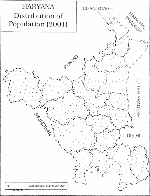 draw a dot map of haryana to show the distribution of population on the basis of data given below distribution of population in haryana in 2001 s no names of the districts draw a dot map of haryana to show the