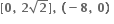 bold left square bracket bold 0 bold comma bold space bold 2 square root of bold 2 bold right square bracket bold comma bold space bold left parenthesis bold minus bold 8 bold comma bold space bold 0 bold right parenthesis bold space