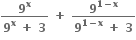 fraction numerator bold 9 to the power of bold x over denominator bold 9 to the power of bold x bold space bold plus bold space bold 3 end fraction bold space bold plus bold space fraction numerator bold 9 to the power of bold 1 bold minus bold x end exponent over denominator bold 9 to the power of bold 1 bold minus bold x end exponent bold space bold plus bold space bold 3 end fraction