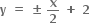 bold y bold space bold equals bold space bold plus-or-minus bold space bold x over bold 2 bold space bold plus bold space bold 2