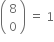 open parentheses table row 8 row 0 end table close parentheses space equals space 1