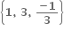 open curly brackets bold 1 bold comma bold space bold 3 bold comma bold space fraction numerator bold minus bold 1 over denominator bold 3 end fraction close curly brackets