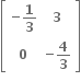 open square brackets table row cell negative bold 1 over bold 3 end cell bold 3 row bold 0 cell negative bold 4 over bold 3 end cell end table close square brackets