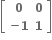 open square brackets table row bold 0 bold 0 row cell bold minus bold 1 end cell bold 1 end table close square brackets