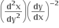 open parentheses fraction numerator bold d to the power of bold 2 bold x over denominator bold dy to the power of bold 2 end fraction close parentheses open parentheses bold dy over bold dx close parentheses to the power of bold minus bold 2 end exponent