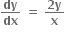 bold dy over bold dx bold space bold equals bold space fraction numerator bold 2 bold y over denominator bold x end fraction