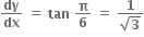 bold dy over bold dx bold space bold equals bold space bold tan bold space bold pi over bold 6 bold space bold equals bold space fraction numerator bold 1 over denominator square root of bold 3 end fraction