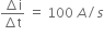 fraction numerator increment straight i over denominator increment straight t end fraction space equals space 100 space A divided by s