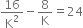 16 over straight K squared minus 8 over straight K equals 24