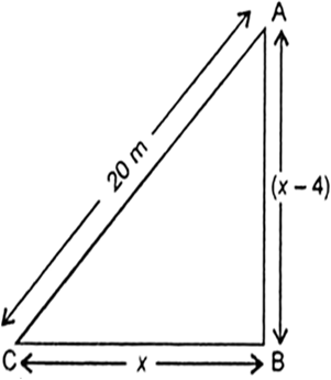 
Let one side (AB) = (x – 4)mOther side (BC) = x mand hypotenuse 