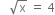 space space space square root of straight x space equals space 4