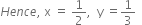 H e n c e comma space straight x space equals space 1 half comma space space straight y space equals 1 third space space