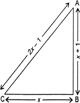 
Let the shortest side (BC) = x mThen, hypotenuse (AC) = (2x – 1) ma