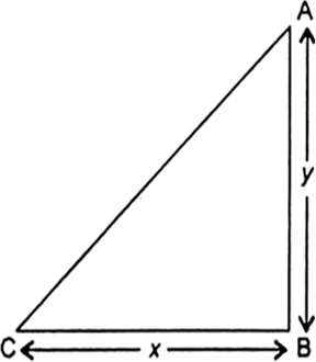 
Let the base (BC) of a right triangle be x cm and altitude (AB) be y 