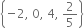 open curly brackets negative 2 comma space 0 comma space 4 comma space 2 over 5 close curly brackets