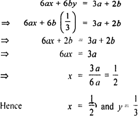 
We have6 ax + 6by = 3a + 2b    ...(i)6bx - 6ay = 3b - 2a    ...