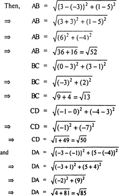 
Let the given points be A(-3, 5), B(3, 1), C(0, 3) and D(-1,-4).So, q