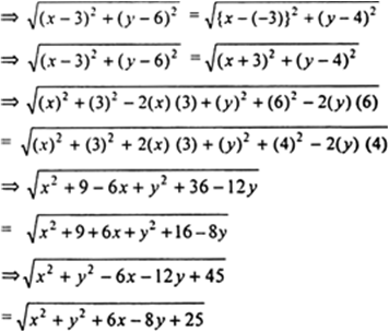 Find A Relation Between X And Y Such That The Point X Y Is Equidistant From The Point 3 6 And 3 4 Zigya