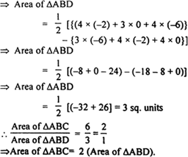 
∴ Area of ∆ABCHere, we havex1 = 4, y1 = -6x2 = 3, y2 = -2and 