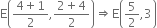 
straight E open parentheses fraction numerator 4 plus 1 over denominator 2 end fraction comma fraction numerator 2 plus 4 over denominator 2 end fraction close parentheses rightwards double arrow straight E open parentheses 5 over 2 comma 3 close parentheses