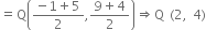 equals straight Q open parentheses fraction numerator negative 1 plus 5 over denominator 2 end fraction comma fraction numerator 9 plus 4 over denominator 2 end fraction close parentheses rightwards double arrow straight Q space left parenthesis 2 comma space 4 right parenthesis