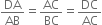 DA over AB equals AC over BC equals DC over AC