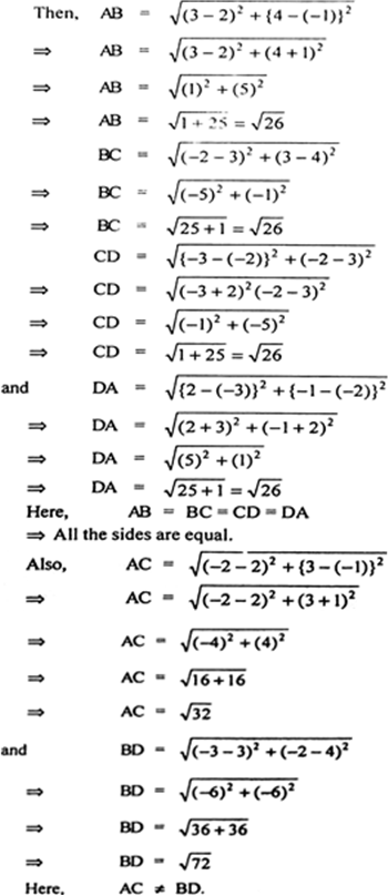 
Given four points are A(2, -1), B(3, 4), C(-2, 3) and D(-3, -2).]Sinc