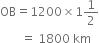 OB equals 1200 cross times 1 1 half
space space space space space space space equals space 1800 space km