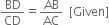 BD over CD equals AB over AC space space left square bracket Given right square bracket