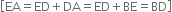 open square brackets EA equals ED plus DA equals ED plus BE equals BD close square brackets