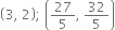 open parentheses 3 comma space 2 close parentheses semicolon space open parentheses 27 over 5 comma space 32 over 5 close parentheses