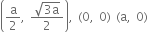 open parentheses straight a over 2 comma space fraction numerator square root of 3 straight a end root over denominator 2 end fraction close parentheses comma space left parenthesis 0 comma space 0 right parenthesis space left parenthesis straight a comma space 0 right parenthesis