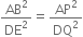 AB squared over DE squared equals AP squared over DQ squared