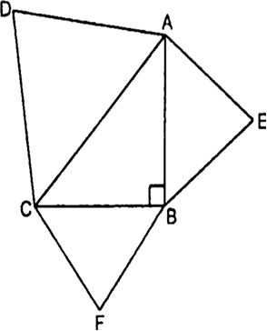 
Given: A right-angle triangle right angled at B. Three equilateral tr