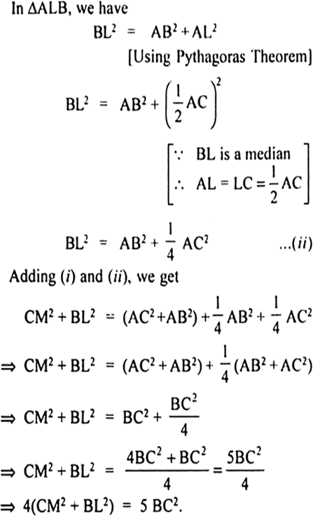 
Given: ∆ABC, right angled at A.BL and CM are medians drawn to sides