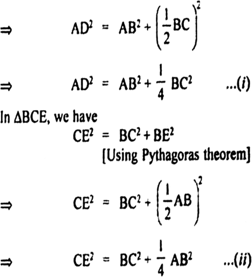 
Given: A triangle ABC right angled at B. AD and CE and medians drawn 