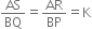 AS over BQ equals AR over BP equals straight K