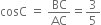 cosC space equals space BC over AC equals 3 over 5