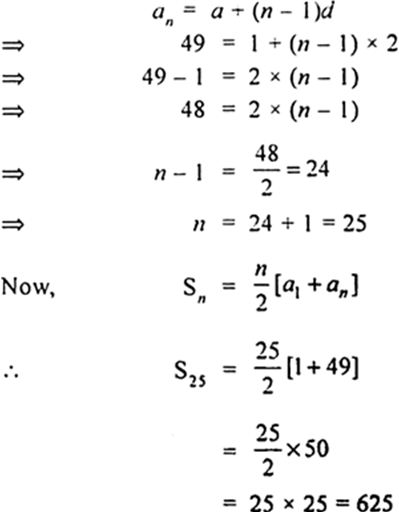 
Odd numbers between 0 and 50 are1, 3, 5, 7.....which form an A .P.Wit