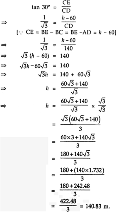 
AD and BE are two towers. The angle of depression of 1st tower (AD), 