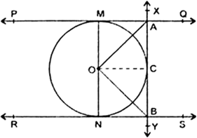 In Fig 10 13 Xy And X Y Are Two Parallel Tangents To A Circle With Centre O And Another Tangent Ab With Point Of Contact C Intersecting Xy At A And X Y At