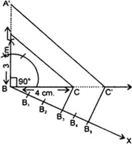 
Steps of Construction :(i) Draw line BC = 4 cm.(ii) Draw BA = 3 cm li